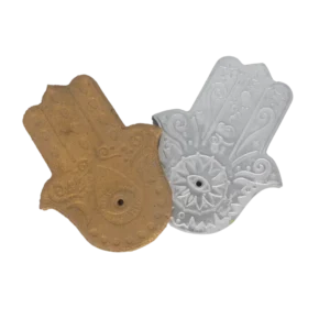 "Porta inciensos Mano de Fátima / Hamsa en color dorado y plata, soporte para varillas de incienso y decoración espiritual – El Paisaje Floral"
